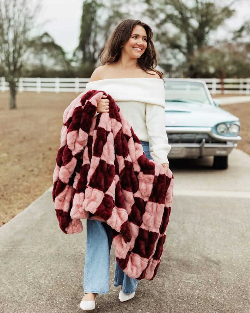 Hugs Devin Pink Checkered Blanket