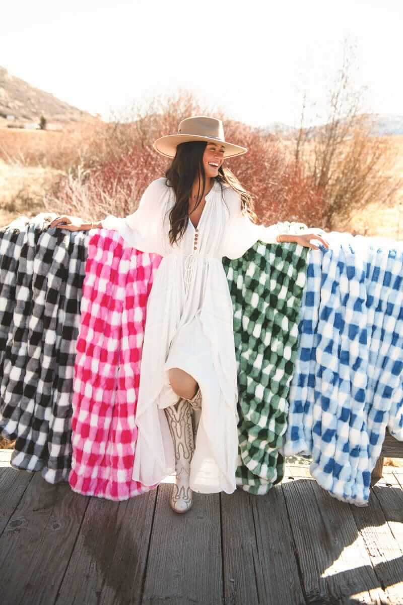Hugs Gingham Charcoal Blanket - Image 6